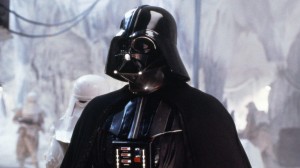 Darth Vader cuts an imposing figure, his black armor contrasting those he commands.